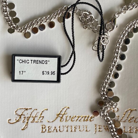 FAC Rhodium Plated Silver Tone Disc Chain Necklace - Picture 4 of 5